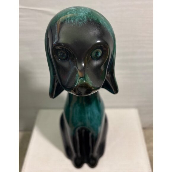 Blue Mountain Pottery Dog Figurine 11" Green Drip Glaze MCM Canada BMP Vintage - Picture 7 of 10